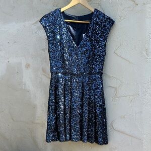 Sequin V-Neck Blue Dress